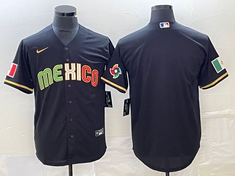 Men 2023 World Cub Mexico Blank Black gold Nike MLB Jersey2->more jerseys->MLB Jersey